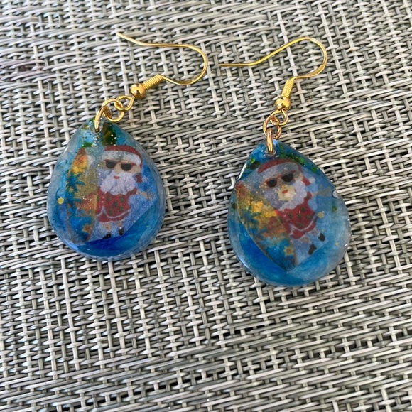 XMAS Handmade Festive Small Holiday Vibes Earrings Blue hexagon - Picture 9 of 13